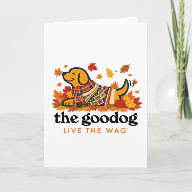 Süßer Herbst-Hund in Pullover Herbstlaub  Karte (Vorderseite)