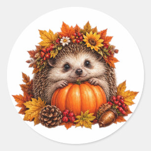 Süßer Herbst-Igel-Kürbis-Ernte Runder Aufkleber