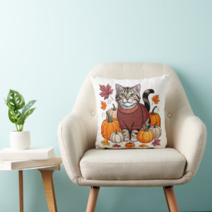 Süßer Herbst-Kätzchen-Pullover Herbst-Pumpkins K Kissen