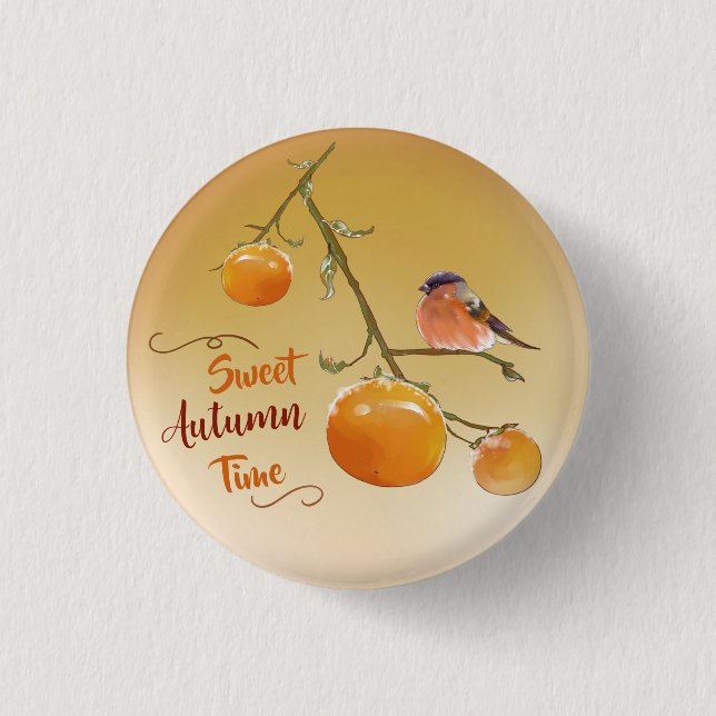Süßer Herbst Orange Persimmon Frucht & Bird Button (Vorderseite)