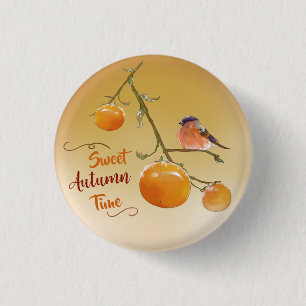 Süßer Herbst Orange Persimmon Frucht & Bird Button