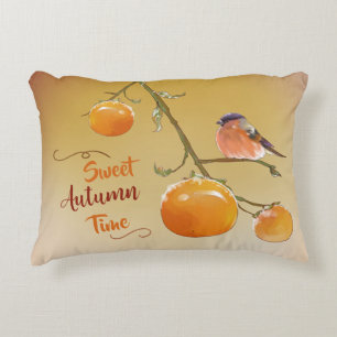 Süßer Herbst Orange Persimmon Frucht & Bird Dekokissen