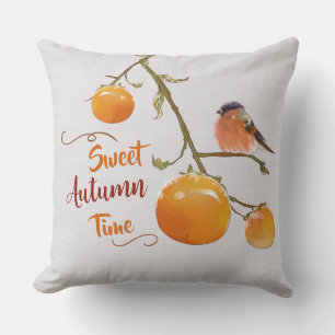 Süßer Herbst Orange Persimmon Frucht & Bird Kissen
