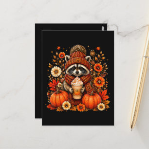 Süßer Herbst-Waschbär-Kürbis-Gewürz-Gemütlicher-He Postkarte