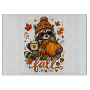 Süßer Herbst-Waschbär-Kürbis-Herbstkaffee Schneidebrett