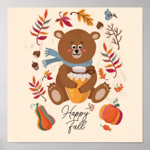 Süßer Herbstbabybär mit Honig und individuellem Te Poster