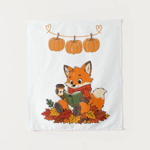 Süßer Herbstfuchs und Kürbisse Wandteppich