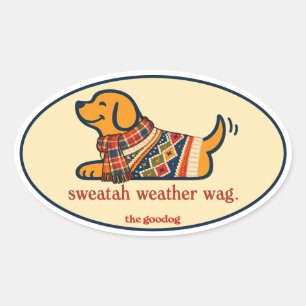 Süßer Herbstpullover-Hund Ovaler Aufkleber