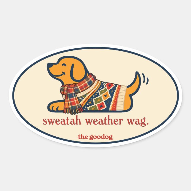Süßer Herbstpullover-Hund Ovaler Aufkleber (Vorderseite)