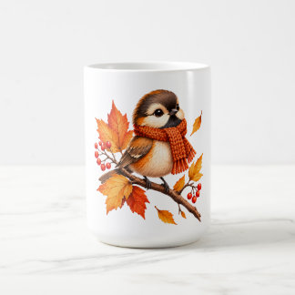 Süßer Herbstvogel mit gemütlicher Schärpe – Herbst Kaffeetasse