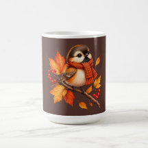 Süßer Herbstvogel mit gemütlicher Schärpe – Herbst