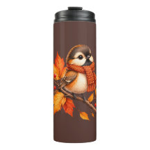 Süßer Herbstvogel mit gemütlicher Schärpe – Herbst