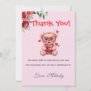 Süßer Herz-Teddybär Rosa Baby Shower  Dankeskarte