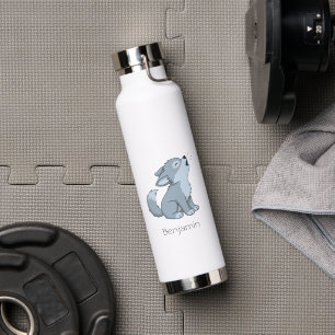 Süßer heulender Wolf Welpe mit individuellem Namen Trinkflasche