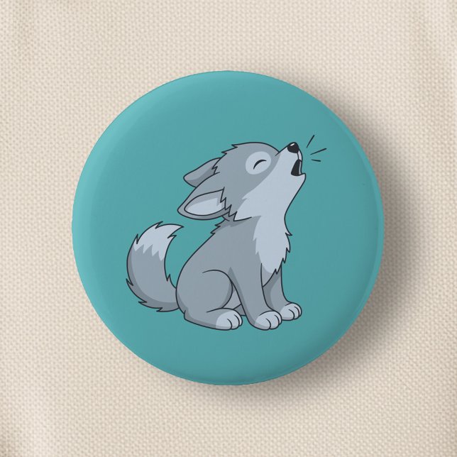 Süßer heulender Wolfswelpe auf Grün Button (Von Creator hochgeladen)