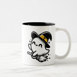 Süßer Hexengeist auf einem Besen Halloween-Becher Zweifarbige Tasse