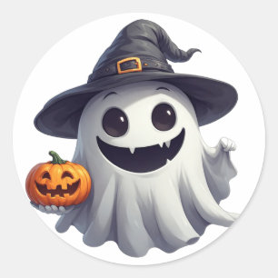 Süßer Hexengeist mit Kürbis für Halloween 👻 Runder Aufkleber