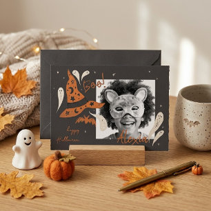 Süßer Hexenhut und Geister Halloween-Fotokarte Einladung