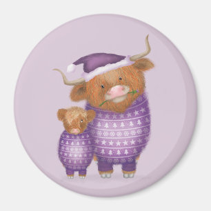 Süßer Highland-Kuh-und-Kalb-Weihnachtsmagnet Magnet