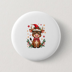 Süßer Highland-Kuhliebhaber-Santa-Hut Western Weih Button