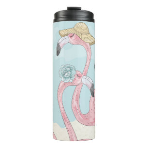 Süßer Hintergrund mit Flamingos. Sommerhintergrund Thermosbecher