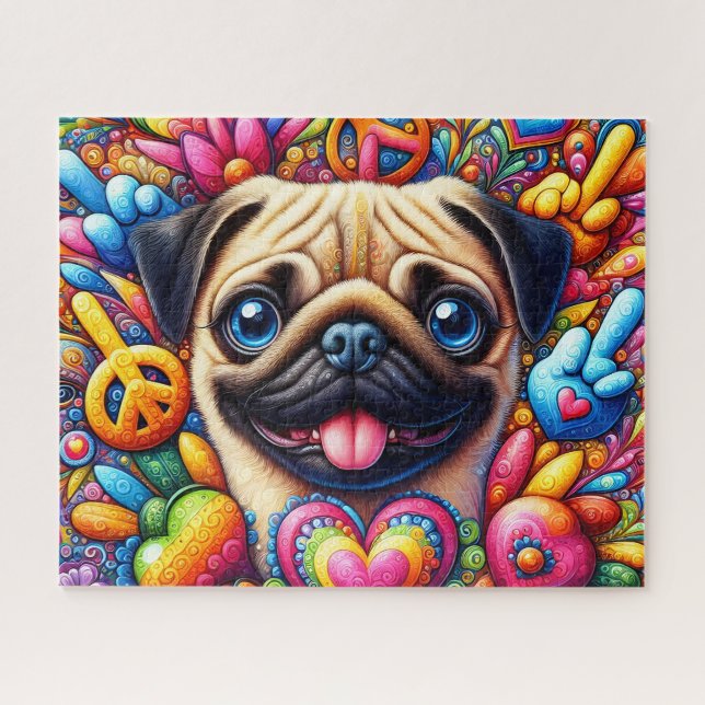 Süßer Hippie-Pug (Horizontal)
