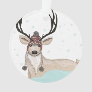 Süßer Hirsch mit Hut Winterhintergrund Ornament