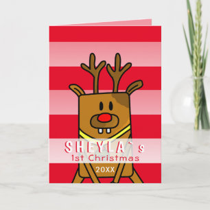 Süßer Hirsch Rosa Rot Baby`s erstes Weihnachten Karte