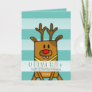 Süßer Hirsch Türkis Babys erstes Weihnachten Karte