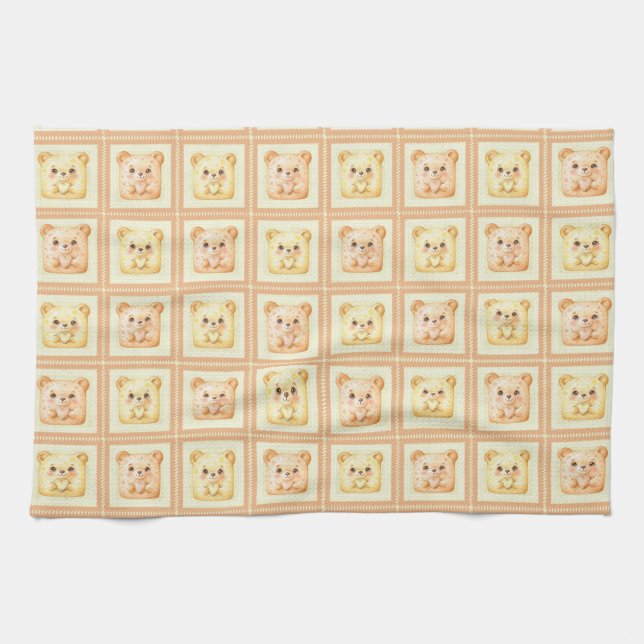 Süßer Honig-Patchwork-Keks-Teddybär Geschirrtuch (Horizontal)