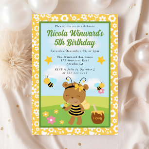 Süßer Honigbär und Bienen Kindergeburtstag Einladung