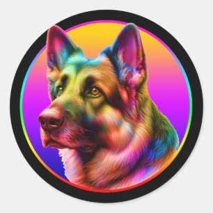 SÜßer HUND BUNTER REGENBOGEN Runder Aufkleber