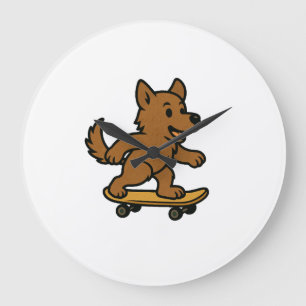 Süßer Hund fährt Skateboard Große Wanduhr