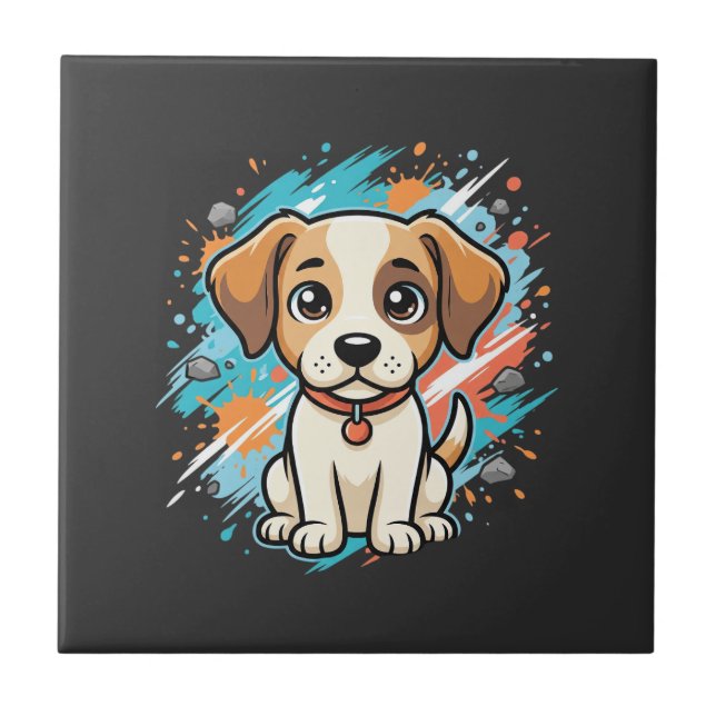 Süßer Hund Farbklecks Vektor Kunst_1 Fliese (Vorderseite)