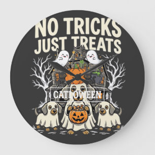 Süßer Hund Halloween Keine Tricks, nur Leckerlis_1 Große Wanduhr