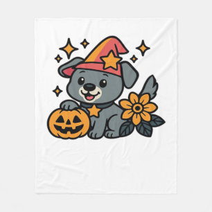 Süßer Hund Hexenhut Kürbis Spaß Halloween Oversize Fleecedecke
