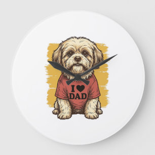 Süßer Hund Ich liebe Papa Vintage Gravur Vektor De Große Wanduhr