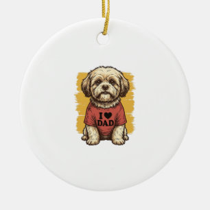 Süßer Hund Ich liebe Papa Vintage Gravur Vektor De Keramik Ornament