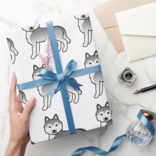 Süßer Hund im Silber-Sibirian-Husky-Muster Geschenkpapier
