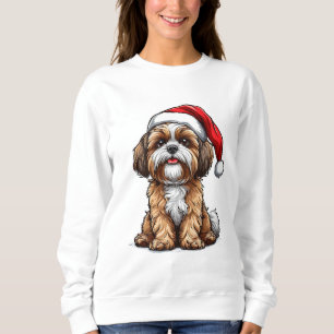 Süßer Hund in Santa-Mütze feiert Weihnachten Sweatshirt