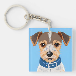 Süßer Hund mit blauem Halsband Schlüsselanhänger