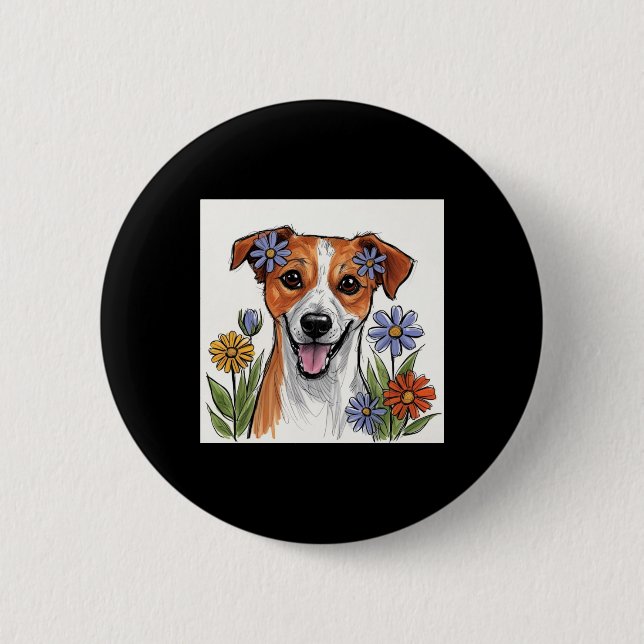 Süßer Hund mit Blumen2  Button (Vorderseite)