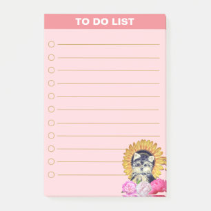Süßer Hund mit Blumen auf Rosa Post-it Klebezettel
