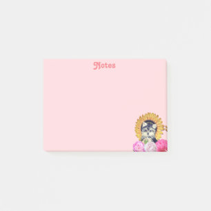 Süßer Hund mit Blumen auf Rosa Post-it Klebezettel
