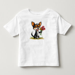 Süßer Hund mit Blumen Geschenk für Kinder Kleinkind T-shirt