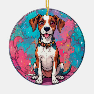 Süßer Hund mit einer farbenfrohen Krawatte Keramik Ornament