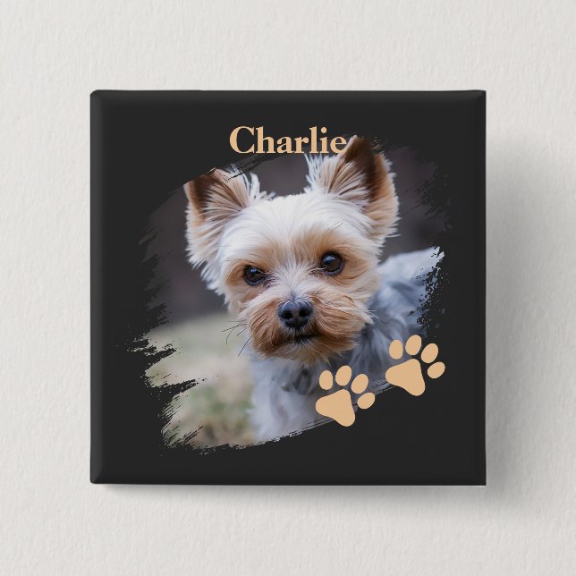 Süßer Hund mit individuellem Namen Button (Vorderseite)