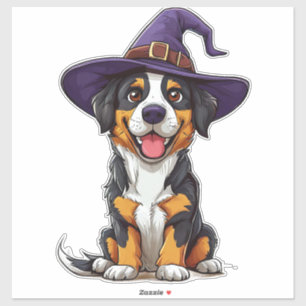 Süßer Hund mit lila Zauberhut Halloween Aufkleber