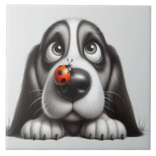 Süßer Hund mit Marienkäfer Fliese