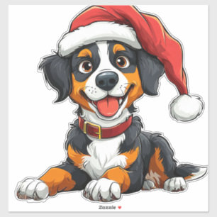 Süßer Hund mit Weihnachtsmannmütze feiert Weihnach Aufkleber
